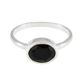 Mila Trendy Black Solitaire Ring with Oval Gemstone Black Onyx Black