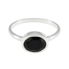 Mila Trendy Black Solitaire Ring with Oval Gemstone Black Onyx Black