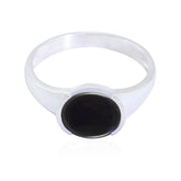 Jia Trendy Black Solitaire Ring with Sleek Silver Band Black Onyx Black