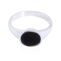 Jia Trendy Black Solitaire Ring with Sleek Silver Band Black Onyx Black