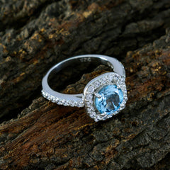 Angeles Trendy Blue Halo Ring with Gemstone Accents