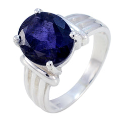 Putri Trendy Blue Solitaire Ring with Silver Band