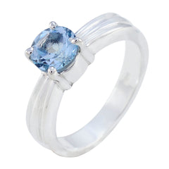 Amanda Trendy Blue Solitaire Ring with Silver Band