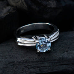 Amanda Trendy Blue Solitaire Ring with Silver Band
