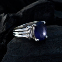 Putri Trendy Blue Solitaire Ring with Silver Band
