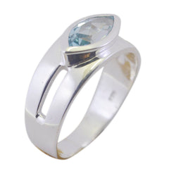 Angeles Trendy Blue Solitaire Ring with Silver Band