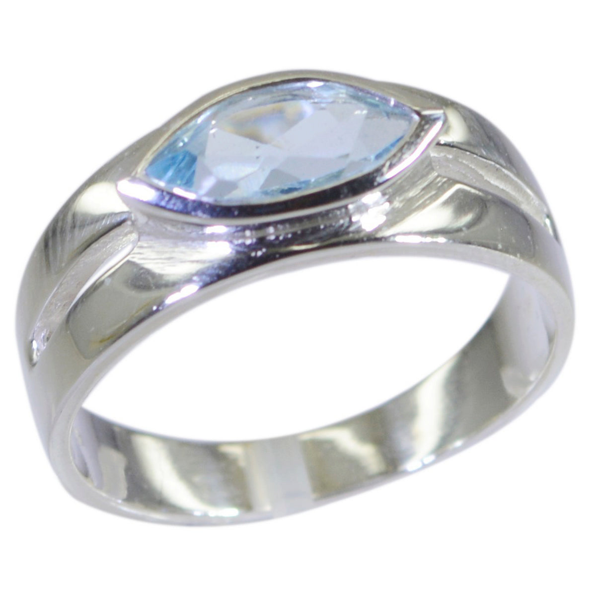 Angeles Trendy Blue Solitaire Ring with Silver Band Blue Topaz Blue