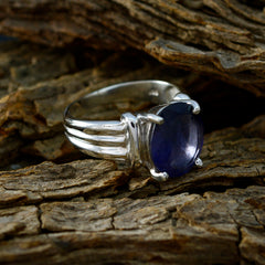 Putri Trendy Blue Solitaire Ring with Silver Band