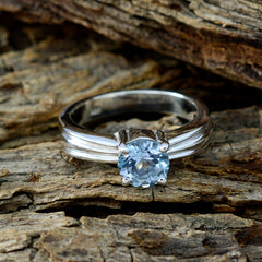 Amanda Trendy Blue Solitaire Ring with Silver Band