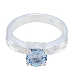 Amanda Trendy Blue Solitaire Ring with Silver Band Blue Topaz Blue