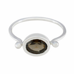 Chloe Trendy Brown Solitaire Ring in Silver Smoky Quartz Brown