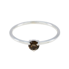 Nisa Trendy Brown Solitaire Ring in Sterling Silver Smoky Quartz Brown