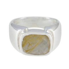 Riya Trendy Golden Solitaire Ring with Gemstone Accent Rutile Quartz Yellow