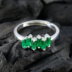Ayesha silver band ring with five rectangular emerald stones set in a row trendy green gemstone ring