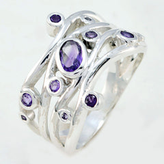 Angel silver ring with multiple purple gemstones trendy green gemstone ring style