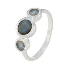Nisa trendy grey gemstone ring with three round grey gemstones set in silver band