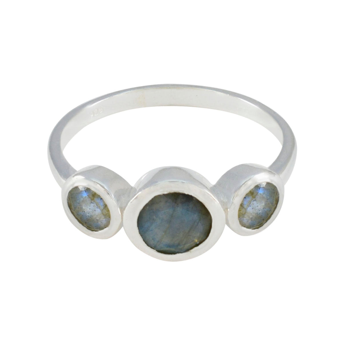 Nisa trendy grey gemstone ring with three round polished stones set in silver band