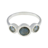 Nisa trendy grey gemstone ring with three round polished stones set in silver band