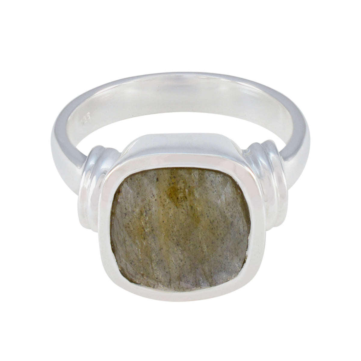 Lucia Trendy Grey Solitaire Ring with Silver Band Labradorite Gray