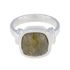 Lucia Trendy Grey Solitaire Ring with Silver Band Labradorite Gray