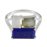 Pilar trendy multicolor gemstone ring with blue, green, and white rectangular stones in silver setting