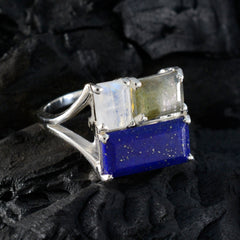 Pilar trendy multicolor gemstone ring featuring rectangular blue, white, and green stones set in silver