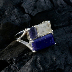 Renata trendy multicolor trilogy ring with three rectangular gemstones in silver setting