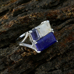 Renata trendy multicolor trilogy ring with three rectangular gemstones set in silver band