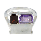 Luna silver ring with three rectangular stones purple red and translucent trendy multicolor trilogy ring