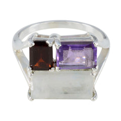 Luna silver ring with three rectangular stones purple red and translucent trendy multicolor trilogy ring
