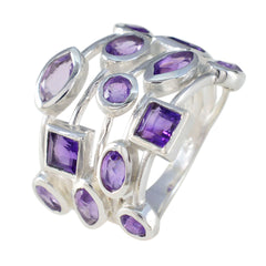 Eva trendy purple gemstone ring with multiple purple stones set in silver band