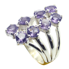 Claire multi band sterling silver ring with multiple round amethyst stones trendy purple gemstone ring