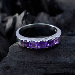 Dayana silver band with five square amethyst stones trendy purple gemstone ring for everyday elegance