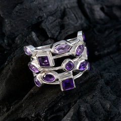 Eva trendy purple gemstone ring with multiple amethyst stones set in silver band