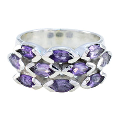 Kristine sterling silver ring with marquise purple stones arranged in lattice pattern trendy purple gemstone ring