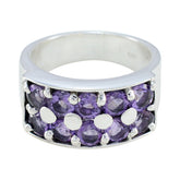 Ivana trendy purple gemstone ring with multiple round purple stones set in silver band