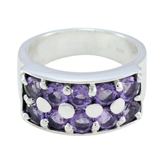 Ivana trendy purple gemstone ring with multiple round purple stones set in silver band