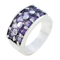 Ivana trendy purple gemstone ring with multiple oval amethyst stones set in silver band