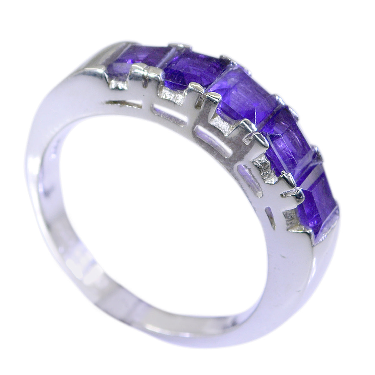 Dayana silver band ring with five square purple stones trendy purple gemstone ring for elegant evening wear