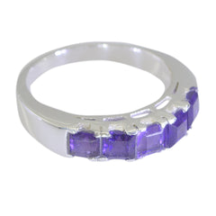 Dayana silver band with five square purple gemstones trendy purple gemstone ring for everyday wear