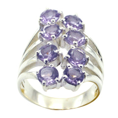 Claire silver split shank ring with eight round amethyst stones trendy purple gemstone ring
