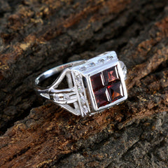 Eunji silver split shank ring with square garnet cluster and pave halo trendy red gemstone halo ring for elegant evening wear