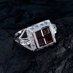 Eunji sterling silver ring with square red gemstone and halo accents trendy red gemstone halo ring