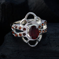 Saanvi Trendy Red Gemstone Ring with Silver Design