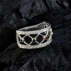 Amelia Trendy Red Gemstone Ring with Silver Detailing