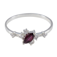 Ying Trendy Red Gemstone Ring with Silver Accents Garnet Red