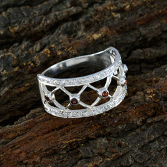 Amelia Trendy Red Gemstone Ring with Silver Detailing