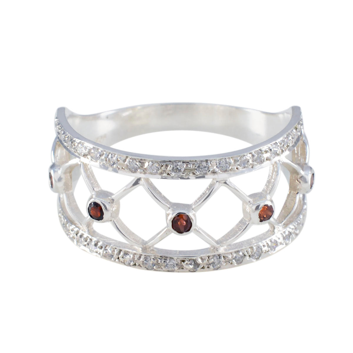 Amelia Trendy Red Gemstone Ring with Silver Detailing Garnet Red
