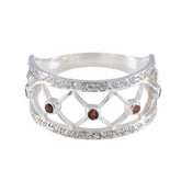Amelia Trendy Red Gemstone Ring with Silver Detailing Garnet Red