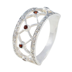 Amelia Trendy Red Gemstone Ring with Silver Detailing